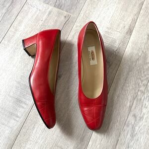 Talbots Red Leather Block Heel Pumps Size 7 EUC Y2K Italy